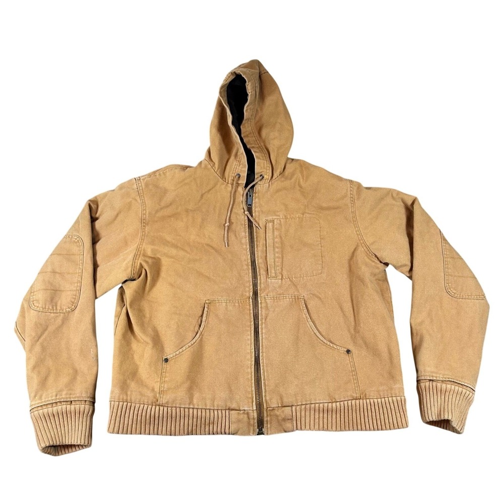 RedHead Mens XL Thermolite Lined Canvas Hooded Work Jacket‎ Tan Brown Full Zip